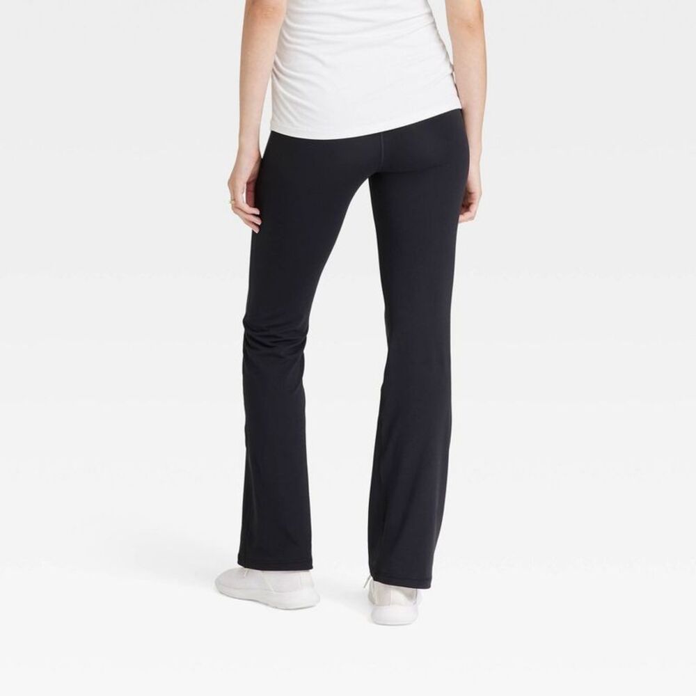 Fold Down Active Flare Leg Maternity Leggings - Is Black - Picture 2 of 4